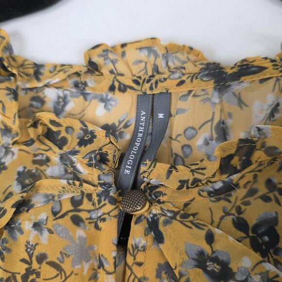 Anthropologie Romper Womens Medium Yellow Floral Long Sleeve Ruffle Tiered Boho - Picture 6 of 16